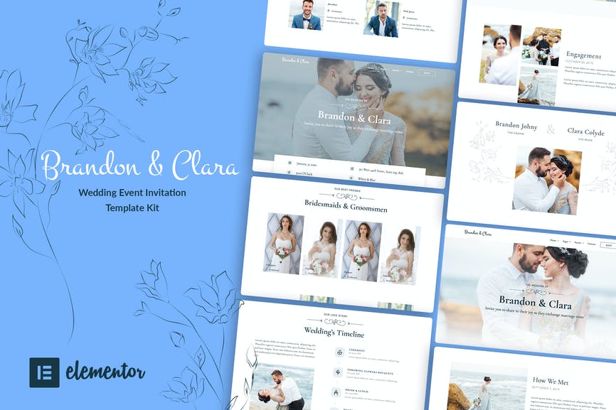 Brandon _ Clara - Wedding Event Invitation Elementor Template Kit